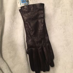 Portolano long dark brown soft leather cashmere lined gloves